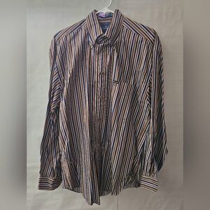 Faconnable Navy and Brown Striped Casual Shirt